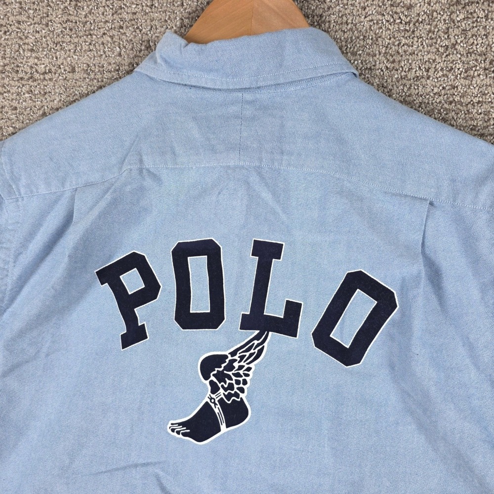 Polo Ralph Lauren Mens Blue P-Wing Tennis Foot Oxford Shirt Classic Fit Medium